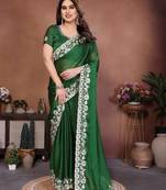 Green color rangoli silk fabric designer embroidery work ceremonial saree