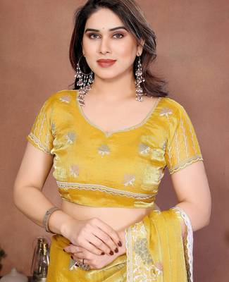 Yellow chiffon stylish style saree 5