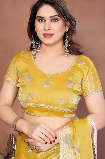 Yellow chiffon stylish style saree