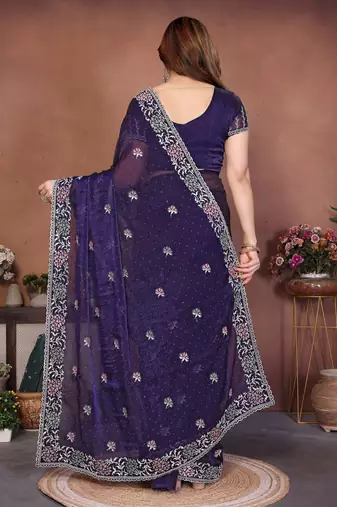 Blue chiffon stylish style saree