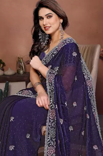 Blue chiffon stylish style saree