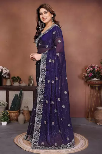 Blue chiffon stylish style saree