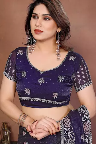 Blue chiffon stylish style saree