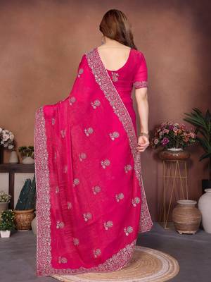 Pink chiffon stylish style saree 2