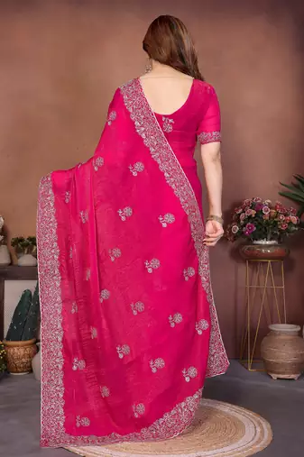 Pink chiffon stylish style saree