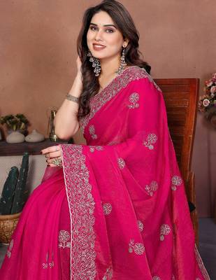 Pink chiffon stylish style saree 3