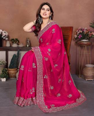 Pink chiffon stylish style saree 4