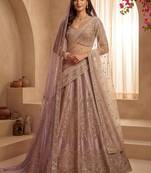 Dazzling Mauve Zari Work Silk Bridal Lehenga Choli With Double Dupatta