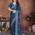 Teal blue color fendy chiffon fabric stylish bollywood style saree