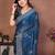 Teal blue color fendy chiffon fabric stylish bollywood style saree