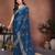 Teal blue color fendy chiffon fabric stylish bollywood style saree