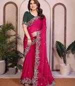 Pink fendy chiffon fabric stylish style saree