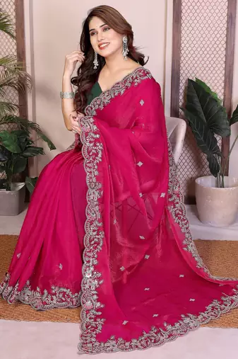 Pink chiffon stylish style saree