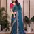 Teal blue color fendy chiffon fabric stylish bollywood style saree