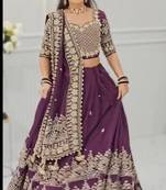 Royal purple Color Embroidery Thread and Sequence Work Georgette Lahenga Choli Set