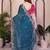 Teal blue color fendy chiffon fabric stylish bollywood style saree
