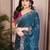 Teal blue color fendy chiffon fabric stylish bollywood style saree