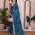 Teal blue color fendy chiffon fabric stylish bollywood style saree