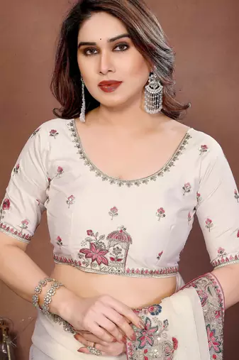 Off white chiffon embroidered saree
