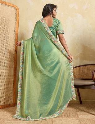 Pista chiffon embroidered saree 2