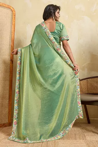 Pista chiffon embroidered saree