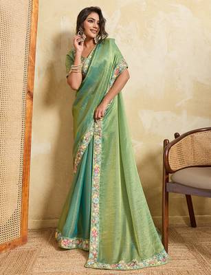 Pista chiffon embroidered saree 4