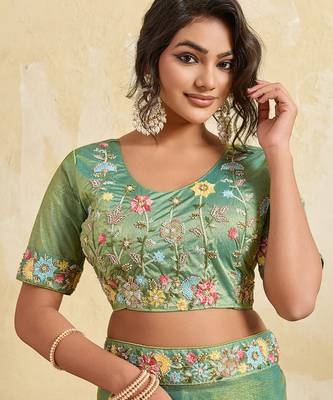 Pista chiffon embroidered saree 5