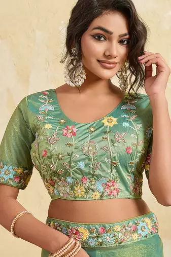 Pista chiffon embroidered saree
