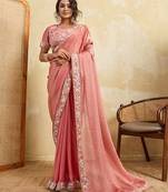 Pink color designer fendy chiffon fabric beautiful embroidered saree