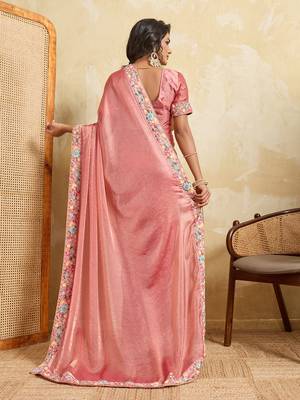 Pink chiffon embroidered saree 2