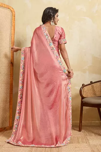Pink chiffon embroidered saree