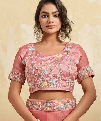 Pink chiffon embroidered saree 5