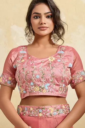 Pink chiffon embroidered saree