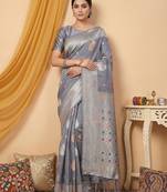 Grey color linen cotton fabric woven designer partywear saree