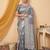 Grey color linen cotton fabric woven designer partywear saree
