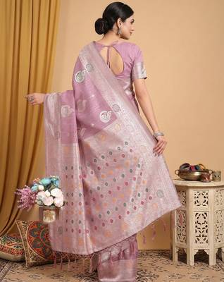Purple linen cotton woven partywear saree 2