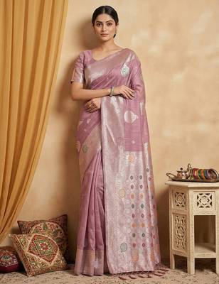 Purple linen cotton woven partywear saree 3