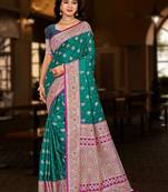Rama color soft silk fabric woven graceful designer ceremonial saree