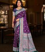 Purple color soft silk fabric woven graceful designer ceremonial saree