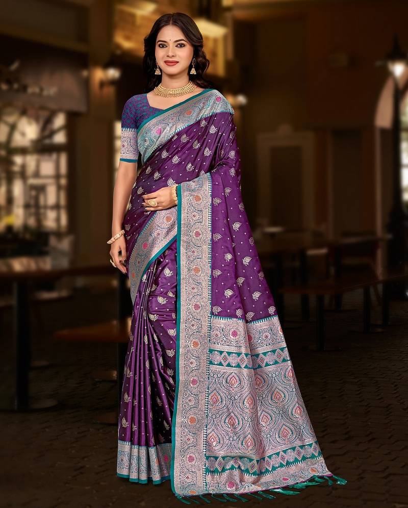 Purple color soft silk fabric woven graceful designer ceremonial saree