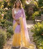 Lavender-yellow twin padding pixel crush fabric smart and sophisticated girlie saree