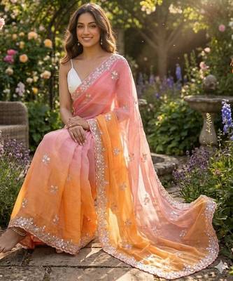 Pink-orange twin padding pixel crush smart and sophisticated girlie saree 2