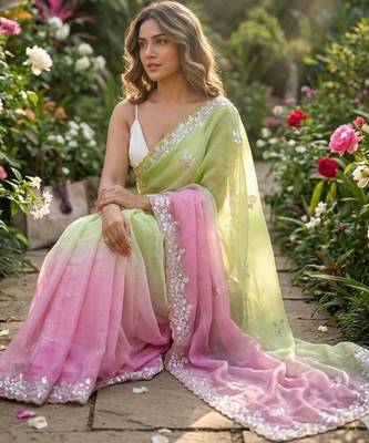 Pista-pink twin padding pixel crush smart and sophisticated girlie saree 2