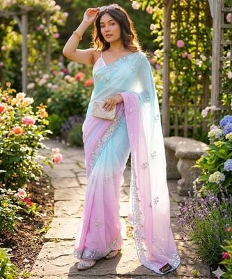 Sky blue-pink twin padding pixel crush smart and sophisticated girlie saree 1