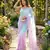 Sky blue-pink twin padding color pixel crush fabric smart and sophisticated girlie saree