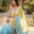 Yellow-sky blue twin padding color pixel crush fabric smart and sophisticated girlie saree