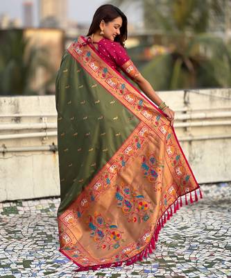Mahendi sophisitcated paithani silk blend saree with meenakari woven  2