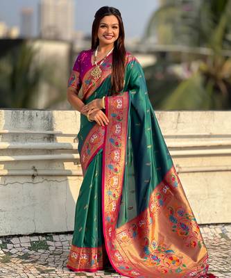 Rama sophisitcated paithani silk blend saree with meenakari woven  1