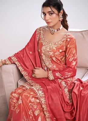 Red embroidery chinon silk salwar suit 2
