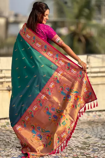 Rama sophisitcated paithani silk blend saree with meenakari woven 